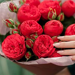 Букет из 9 красных кустовых пионовидных роз Red Piano 40 см