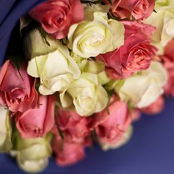 25 белых и розовых роз (Кения) 40 см Premium
